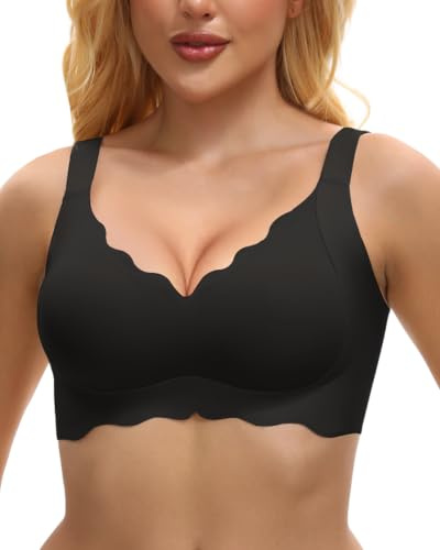 Vinfact Jelly Bras for Women V Neck Wireless Push up Bra Full Coverage Seamless Bra Ladies Bras Non Wired Soft Support Bra Everyday Comfort T Shirt Bra