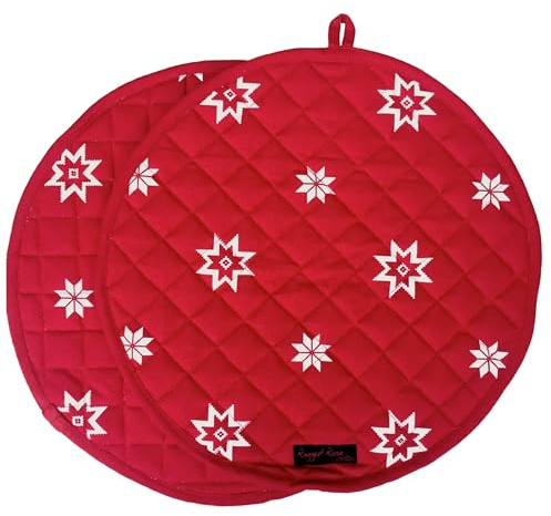 Ragged Rose Aga Cooker Hob Covers - 38 cm x 38 cm Universal Hob Mats for Gas, Oil, Electric, & Induction Aga Cookers - Pair of Machine Washable Cotton Chef’s Pads - Red Christmas Star, Pack of 2