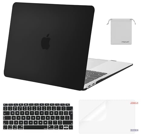 MOSISO Coque Compatible avec MacBook Air 13 Pouces M1 2021 2020 2019 2018 | Coque Rigide&Housse Clavier&Film D'écran&Sac de Rangement Pour MacBook Air 13,3 Pouces A2337 A2179 A1932,Noir