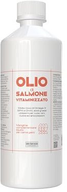 Olio di Salmone 100% | 500 ml | Integratore liquido per cani e gatti | EPA 13% DHA 18,2% e Vitaminizzato, per un Pelo Lucido e Brillante, utile per Cuore, Cute, Reni ed Articolazioni