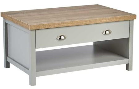 Home Source 2 Drawer Occasional Coffee Table, Oak Effect, Grey