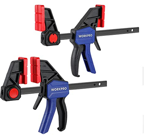 WORKPRO Sargento de Barra 2 Piezas, Sargento de Tornillo de Liberación Rápida 150mm, Fuerza de Sujeción de 136 kg, Abrazadera de Barra Set de Sargentos para Carpintería Madera