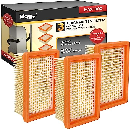 McFiltro I 3 filtros adecuados para Karcher WD4, WD5, WD6, MV4, MV5, MV6, 2.863-005.0 I KFI4410 I Filtro plisado plano para aspiradoras en seco y húmedo WD/MV 4 5 6 KWD 4 KWD 5 KWD 6 KNT 4