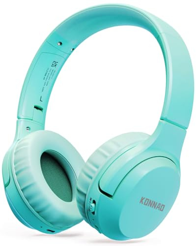 KONNAO hörlurar för barn, trådlösa 60H, hopfällbara on-ear-hörlurar med mikrofon, volymbegränsare 85 dB/94 dB trådlösa och trådbundna hörlurar, over-ear-hörlurar för barn, vuxen, skola, onlineklass