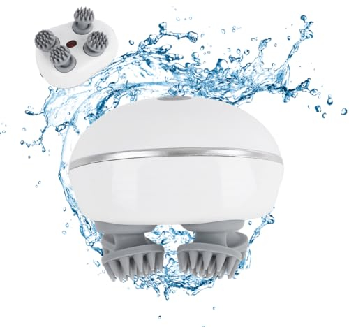 Piashow Elektrisches Kopfmassagegerät, Kopfhaut-Massagegerät mit 4 Knetmassageköpfe, Tragbares Kopfhaut Massagegerät für Ganzkörpermassage, HundeköRper, Haarwachstum, Wasserdicht, Wasserdicht