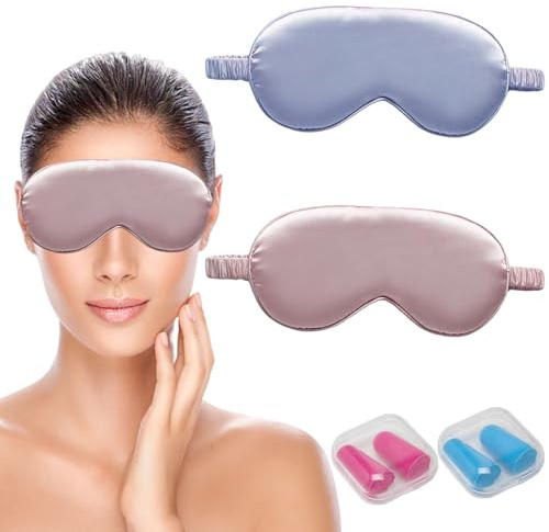 YIZWINS - Máscara de noche natural para dormir, máscara de sueño para dormir, máscara de noche con correa ajustable y tapones para los oídos, máscaras de sueño para hombre y mujer