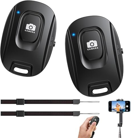 Paquete de 2 disparadores remotos inalámbricos para cámara, fotos y vídeos con Bluetooth, botón de liberación de botón de selfie de larga duración, compatible con teléfonos inteligentes iOS y Android,