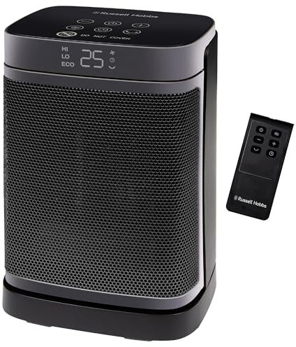 Russell Hobbs Space Heater in Black & Silver 1500W Portable Oscillating Ceramic Electric Heater, Low Energy Digital Display, 4 Modes, 24hr Auto Timer, Overheat Protection, RHCH2001S