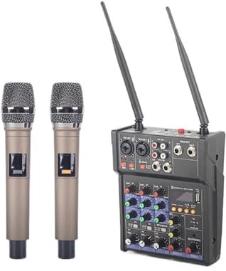 Controlador de DJ, Mesa de Mezclas *dio Dj de Cuatro Canales con Micrófono Inalámbrico UHF, USB y Alimentación Phantom de 48V. Grabación adecuada