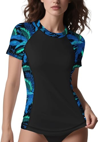 ANGEL CITIZ Rash Vest Women Short Sleeve UPF 50+ Womens Swim Top Beach Shirt Quick Dry Rash Guard Modest Swimwear