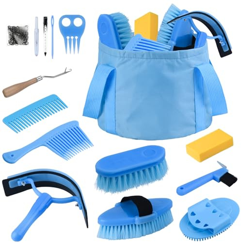 TERPUP Horse Grooming Kit, 13-Piece Horse Brush Set with Organizer Bag Complete Care, Mane Braiding Kit, Brushes & Curry Comb for Effective Grooming, Ideal Supplies Set for Horses Riders Beginners