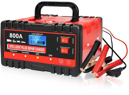 Caricatore per Batteria Completamente Automatico, Caricatore per Batteria Auto 8A, Caricatore per Batteria 12V/24V, Strumento Intelligente di Ricarica Rapida e Manutenzione per Auto, Camion e Moto