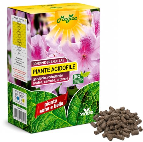 viridia Concime Granulare per Piante Acidofile 1 Kg – Concime Organo Minerale NPK Ideale per Azalee, Ortensie, Camelie, Gardenie e Rododendri – Consentito in Agricoltura Biologica -piante sane e belle