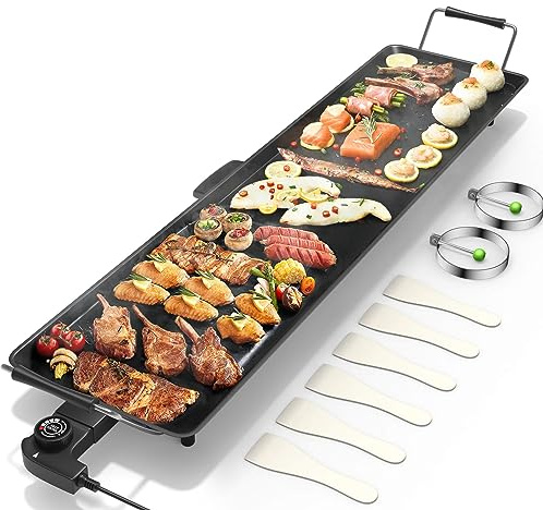 Costzon 35 Electric Griddle, 2000W Nonstick Extra Large Griddle, Long Table Top Grill w/5-Level Temp & Drip Tray, Indoor Outdoor Cooking Plates Teppanyaki Grill for Pancake, BBQ, Camping Gatherings