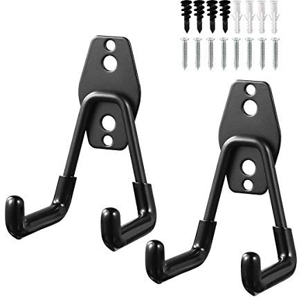 2 Piezas Ganchos Para Colgar, Gancho pared de Resistentes, Colgador Bicicleta Pared de Acero Revestimiento Antideslizante para Herramientas Eléctricas Escaleras Negro