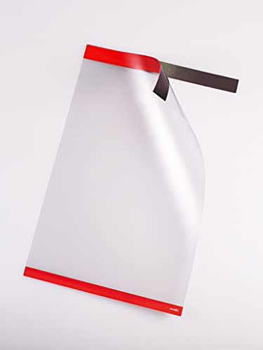 PosterFix Vertikal A4 – skylthållare och skylthållare med avtagbar självhäftande ram och magnetisk stängning, fodral och ramar för affischer, skyltar, väggar och skyltfönster, 5-pack (röd)