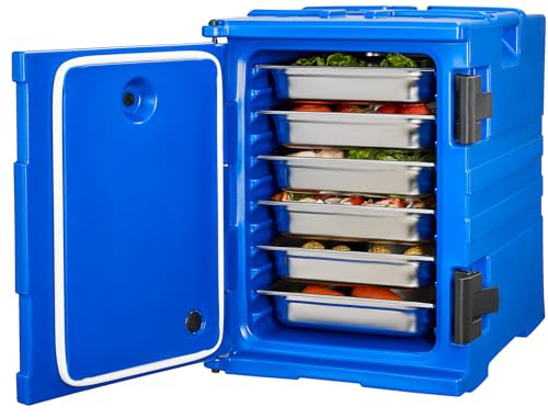 VEVOR Insulated Food Pan Carrier, 95 Qt Hot Box for Catering, LLDPE Food Box Carrier w/Double Buckles, Front Loading Food Warmer w/Handles, Stackable End Loader for Restaurant, Canteen, etc. Blue