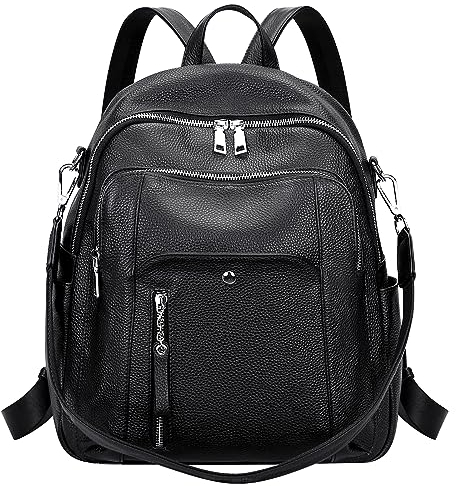ALTOSY Echtes Leder Rucksack Damen Elegant Schultertasche Frauen Mode Casual Daypack (S9 Schwarz)