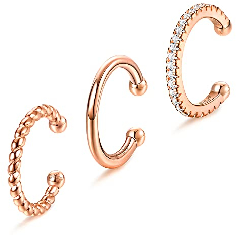 ORAZIO 3Pcs S925 Sterling Silber Ear Cuffs für Damen Ohrklemme Non-Piercing Minimalist Fake Helix Knorpel Ohr Manschette Ohrringe Clip On Wrap Ohr Schmuck Set Silber Roségold