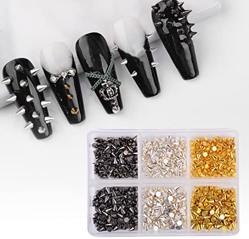 600 st nagelkonst punk kon metalliska spikdubbar silver svart guld nagelkonst liten pinne nagelkonst legering nitar dubbar nagelkonst dekoration för gör-det-själv manikyr tips hantverk