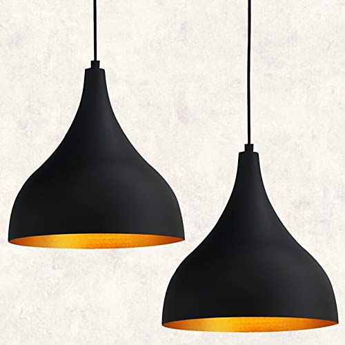 bamyum Lot de 2 Suspension Luminaire Industrielle de 26 cm pour Salle à Manger, Lustre Salon de, Lustre Bureau E27 en Métal, Vintage Lampe pour Chambre, Cuisine, Couloir, Café, Bar, Restaurant, Noir