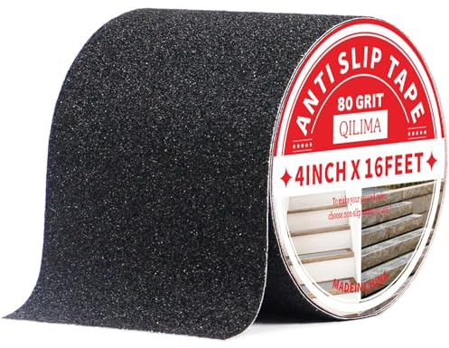 QILIMA Nastro Adesivo Antiscivolo, Nastro Antiscivolo da Esterno, Strisce Adesive Antiscivolo per Scale, Antiscivolo Nastro, Adesivi per Gradini Scale, per Interni ed Esterni, Nero 10cm*5m