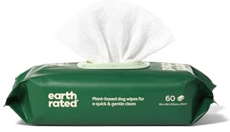 Earth Rated Pet Wipes for Dogs and Cats, Hypoallergenic, Cleaning and Hydrating, for Grooming Paws, Body and Bums, Unscented, 60 Count