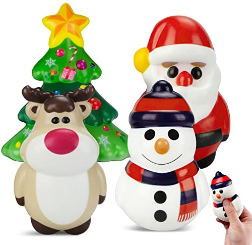 4 Stück Weihnachten Squishy Spielzeug, VICTERR Stress Spielzeug Squishy Set Stressabbau, Squishies Party Geschenke Autismus Stressabbau Angstzustände für Kinder Erwachsene Jungen Mädchen