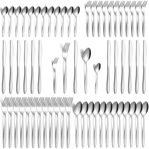 Gifcomda Set di posate in acciaio inox, 60 pezzi, per 12 persone, con coltello, forchetta, cucchiaio, lavabile in lavastoviglie