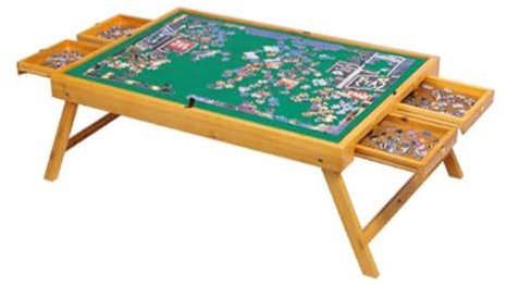 Zusammenklappbares Puzzlebrett aus Holz, Puzzletisch mit Schubladen, 1500-teiliges Puzzle-Tisch mit klappbaren Beinen für Erwachsene und Kinder, Puzzle-Aufbewahrungsschale für 1500, 1000, 500