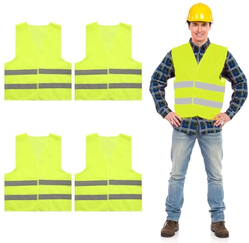 4 Pezzi Gilet Catarifrangente Alta Visibilità Uomo, Pettorina Catarifrangente, Gilet Riflettente per Addetti Alla Pulizia Guidatore Cantiere Lavori All'Aperto