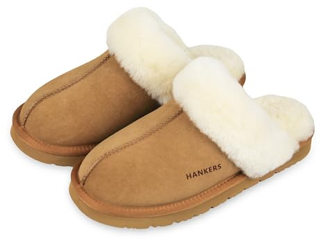 Hankers Pantofole in pelle di pecora per le donne, pantofole australiane in vera pelle di pecora, Marrone, 40 EU