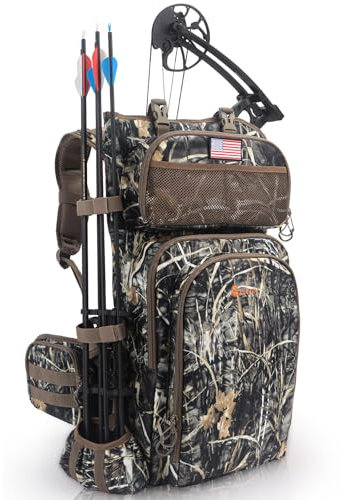 FunVZU Jagdrucksäcke für Herren, Satteljagdtasche mit Bogenhalter, großer Compoundbogen Jagdrucksack & Seesäcke, Hirschjagd Rucksack mit Gewehrhalter (Sumpfschilf)