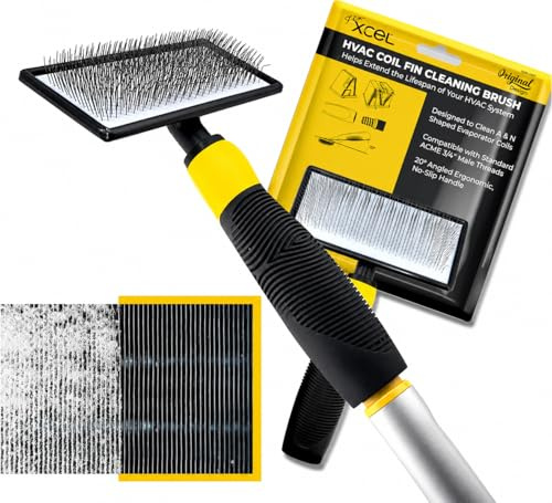 Finxcel Coil Cleaning Brush for HVAC & AC – Evaporator & Condenser Coil Cleaner Tool, 135° Stainless Steel Pins, Heavy-Duty for Tight Spaces, Safe for Delicate Fins, ACME Pole Compatible
