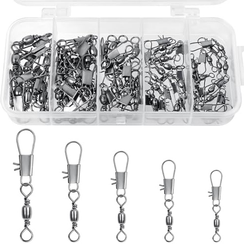 YUFETY 50 Pcs Fishing Swivels Sea Fishing Swivels and Clips Safety Snap Swivels Fishing Tackle Rolling Swivels for Quick Change Swivels Fishing Hooks to Line Connectors(2# 4# 6# 8# 10#)