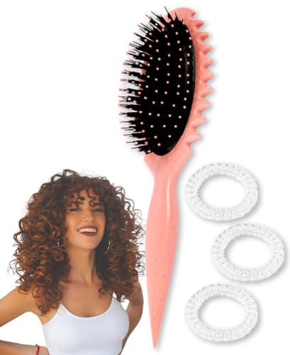 Kit 1 Cepillo Orgánico + 3 Coleteros Antimarca Transparente - Bounce Curl Brush - Definidor De Rizos - Método Curly - Peine Pelo Rizado - Curly Hair Brush