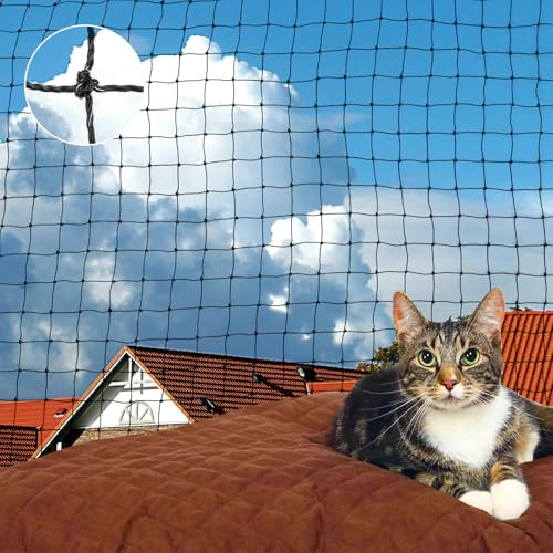 AROMUJOY Kattnät för balkong, 8x3 M kattnät trådförstärkt, balkongnät robust bit- och rivtåligt UV-beständigt med fästspikar, kattskyddsnät för balkonger, terrasser och fönster