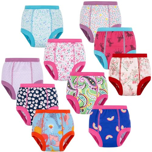 BIG ELEPHANT 10-Pack Baby Potty Training Underwear, Soft 100% Cotton Absorbent Training Pants for Boys & Girls, 9-10Y