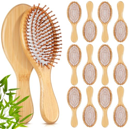 Weysat 12 cepillos de bambú para el cabello, cepillo de madera natural a granel, peines ligeros de masaje para cuero cabelludo, cepillo de bambú para desenredar el cabello para mujeres y hombres, para