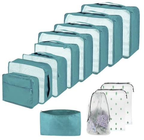 Packing Cubes 12 pezzi – Organizer grande per valigia – Organizer per valigie e borse da viaggio – in diverse dimensioni e colori (12, Blu chiaro)