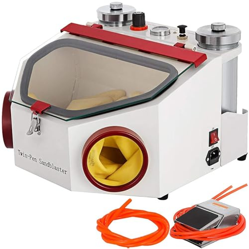 YXZQLOZ Double-Pen Fine Sand Blasting Machine Den-tal Lab Sandblaster,Two- Pen Sandblaster Machine Jewelry Den-tal with Foot Pedal Control, LED Lamp
