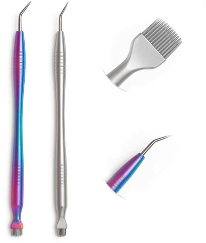 Dual-Ended Eyebrow And Eyelash Separator Tools, 2-Piece Grooming Set | Angled Pointed Tips And Compact Combs, Multicoloured And Silver-Toned, For Daily Make-Up, Brow And Lash Positioning