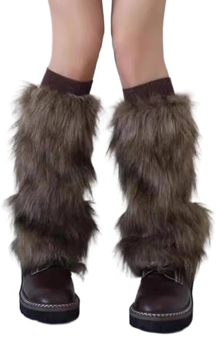 ZXTGBQ Calentadores de Piernas para Mujer, Puños Peludos Botas calentadores de piernas cálidos, cubrebotas de piel sintética, accesorios para disfraces de Halloween para adultos (Marrón: 40cm)