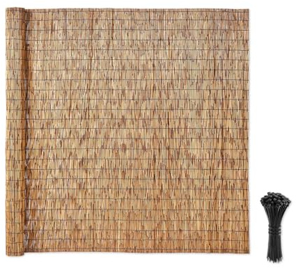 VEVOR Cañizo de Ocultación y Decoración para Jardín, 1,8 x 5 m, Valla Natural, Brezo y Mimbre de Cerramiento, Paquete de 1 Pieza con Kit de Bridas de Plástico, Privacidad para Terraza Patio Balcón