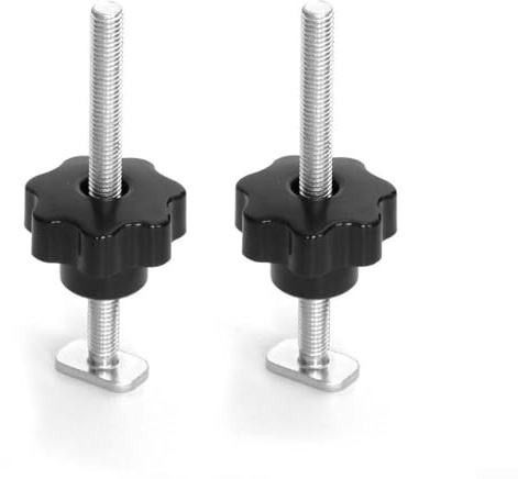 Kit de pernos en T M8x100 con perillas de inserción de latón y arandelas de metal compatible con pistas de ranura en T estándar para accesorios de plantillas de taller y sistemas de valla (2 piezas)