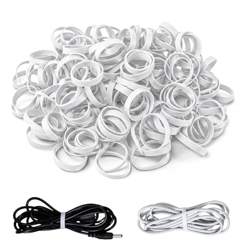 200 st små gummiband i silikon 0,6 tum, elastiska platta buntband, återanvändbara, starka runda gummiband, kraftiga för trådkabel, skola, hem eller kontor, elastisk spiralring (vit)