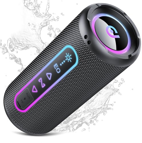 Enceinte Bluetooth 5.4, 25W Enceinte Bluetooth Puissante Portable avec Bass Puissantes, Autonomie 24H, Lumière RGB, TWS Stéréo Haut Parleur sans Fil, Étanche IPX7, Speaker pour Fêtes Voyage, AUX/TF