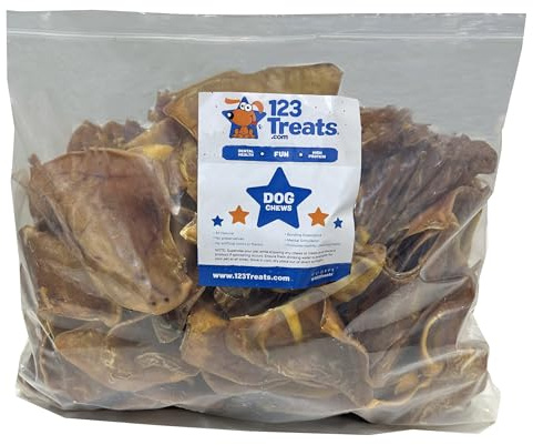 123 Treats Oreilles de Porc entières à mâcher pour Chien – Friandises pour Chien 100% Naturelles pour Oreilles de Porc (100 unités)