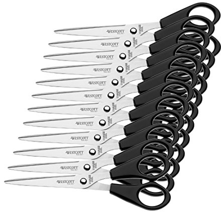 Westcott e-31160 00–ciseaux de bureau avec lames en acier inoxydable et poignée en plastique noire de 15,5 cm-lot de 12