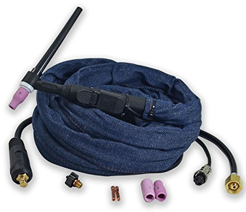 RIVERWELD WP-9F SR-9F Torche de Soudage TIG Complète à Tête Flexible Refroidie à air 125A, Câble Electrique 10mm², Connecteur M16x1.5 bipolaire CK10-25mm, Longueur 3.8m